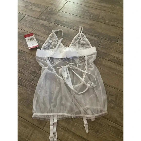 NWT Shirley Of Hollywood White Chemish Stretch Mesh Lingerie Size Large - Picture 8 of 8